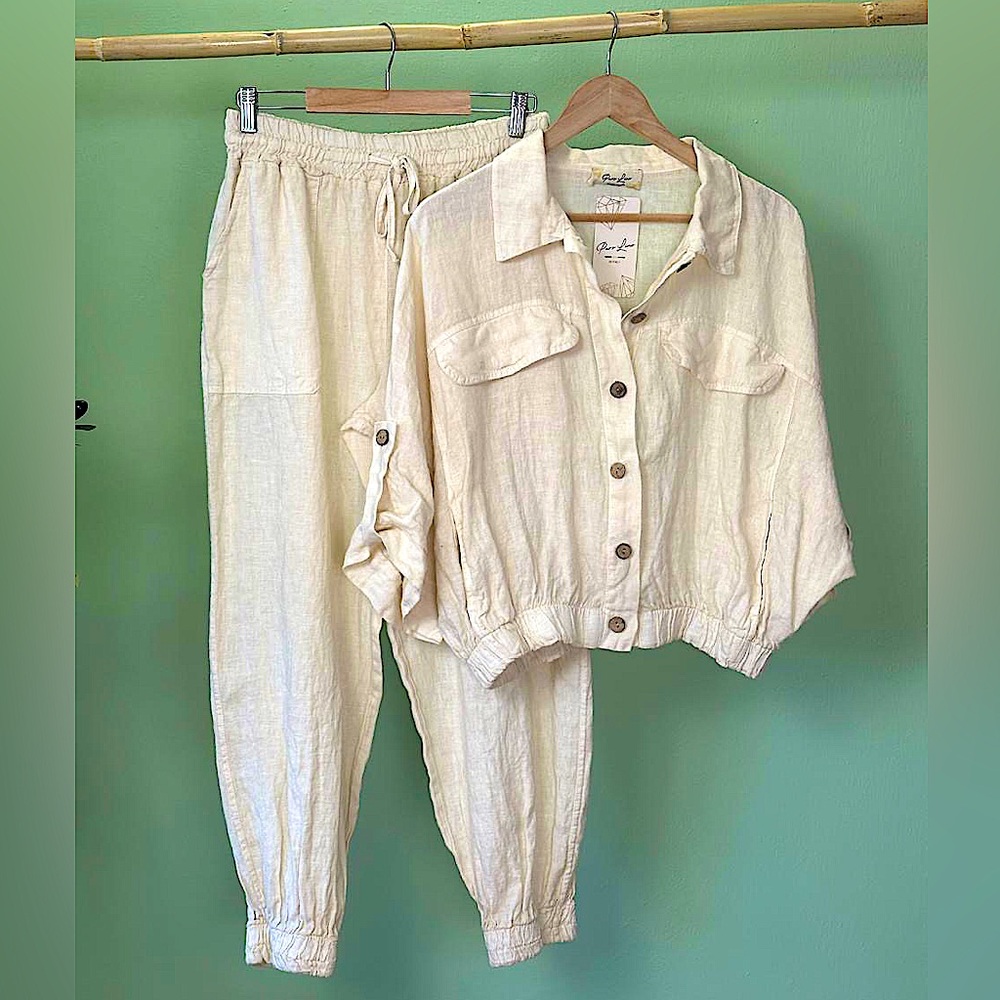 Made in Italy Linen Jacket and Jogger Pants-IVORY